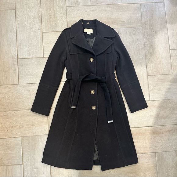 Michael Kors Size 2 Women Chocolate Brown Cashmere Blend Trench Coat Warm Jacket - Picture 1 of 8
